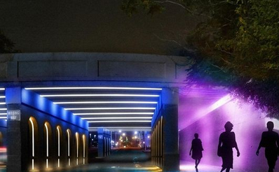 Downtown Detroit underground passage in creative LED lighting design